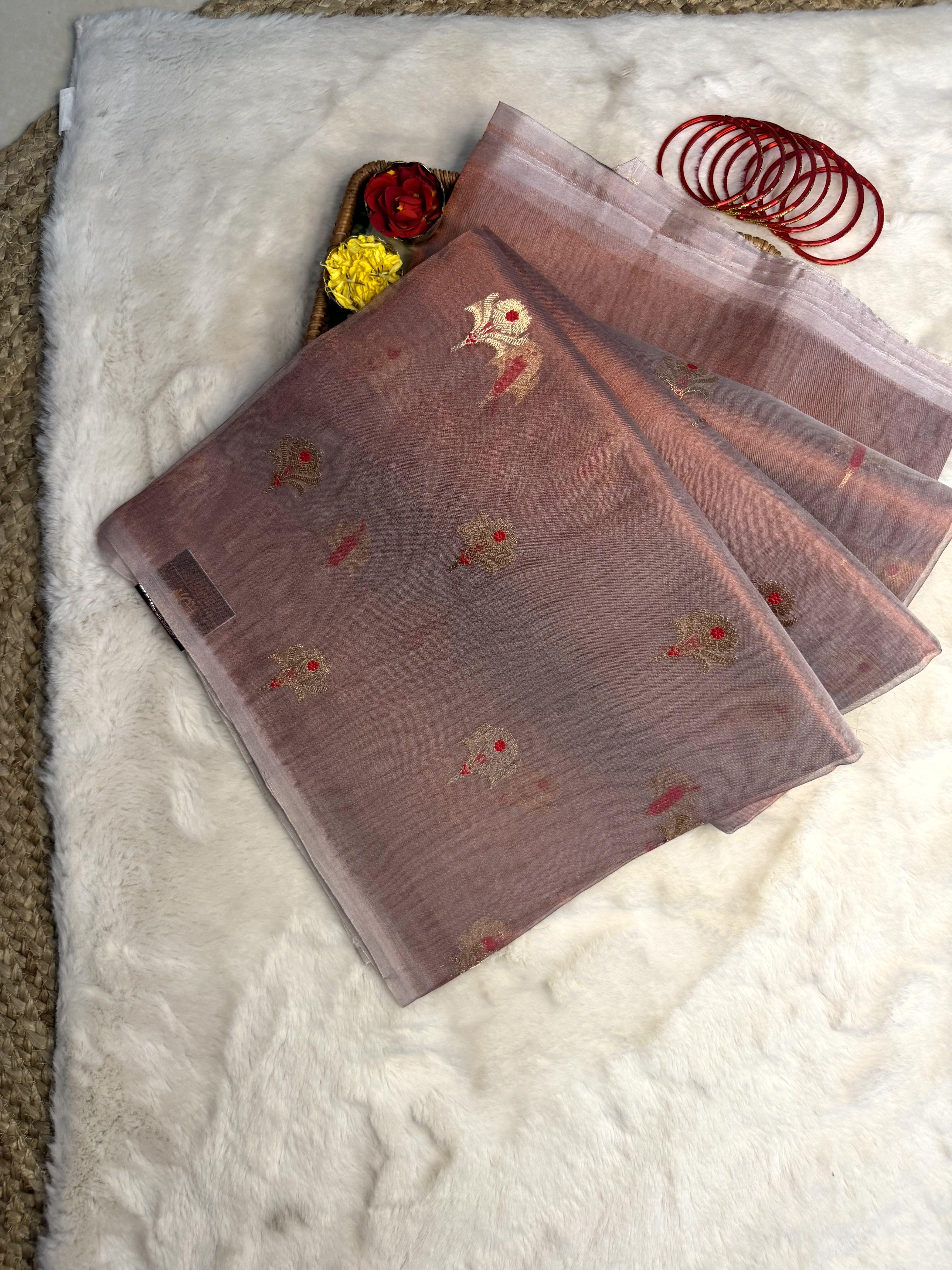 Bronze with buttas kora organza saree