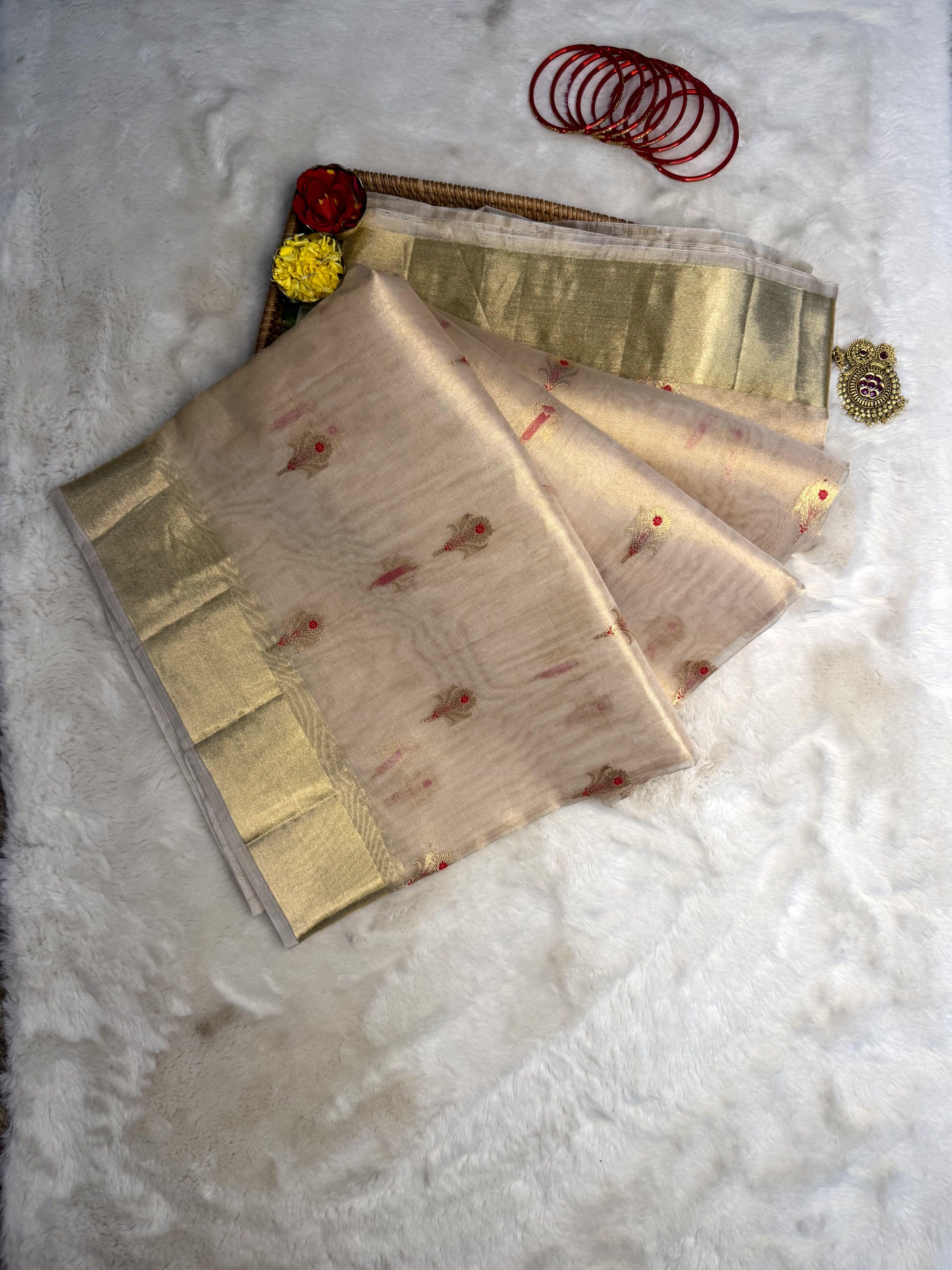 Cream with buttas kora organza saree