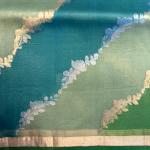 Green Lehariya pattern pure kora organza saree
