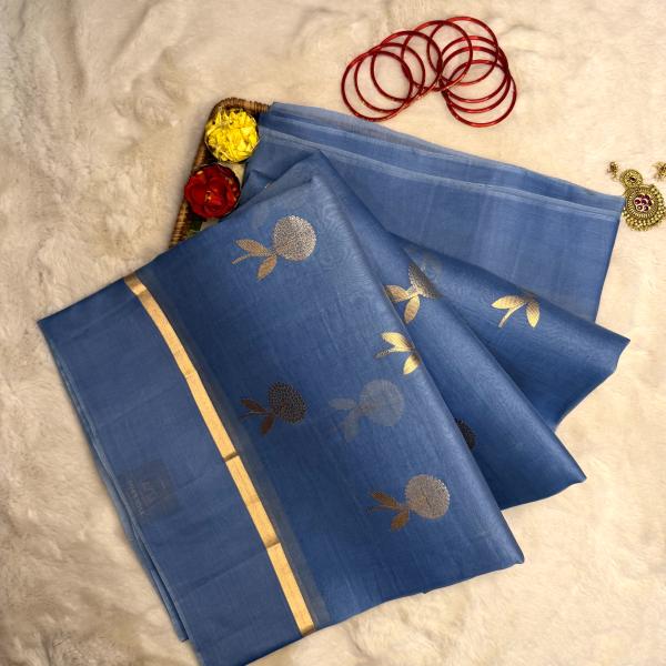 Powder Blue with flower motif pure kora organza saree