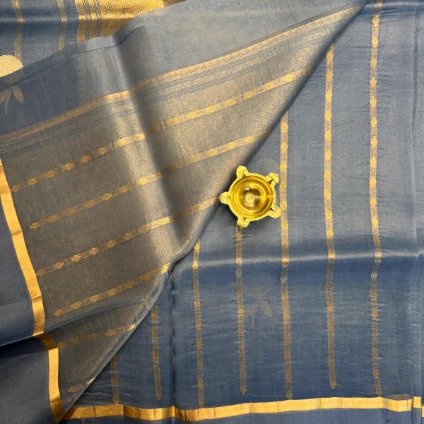 Powder Blue with flower motif pure kora organza saree