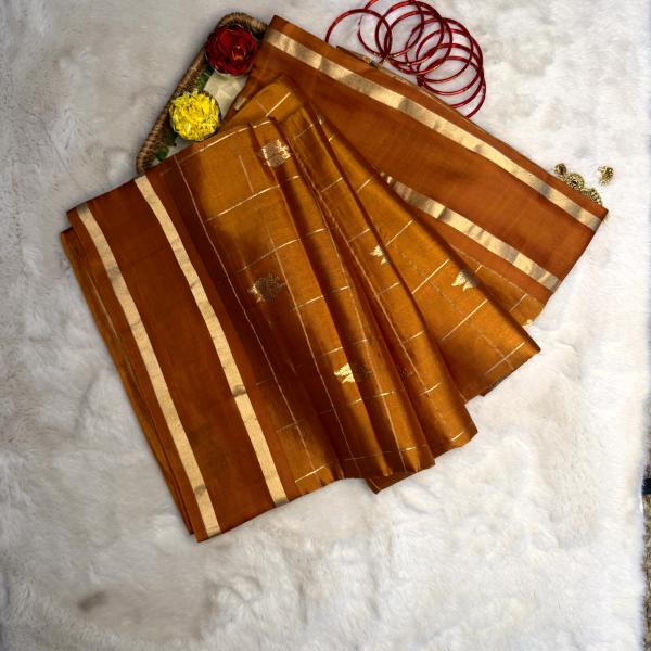 Mustard yellow with checks pure kora organza saree