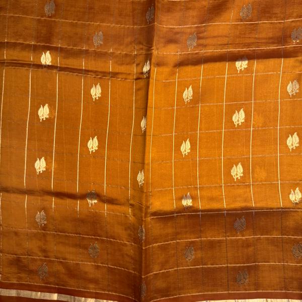 Mustard yellow with checks pure kora organza saree