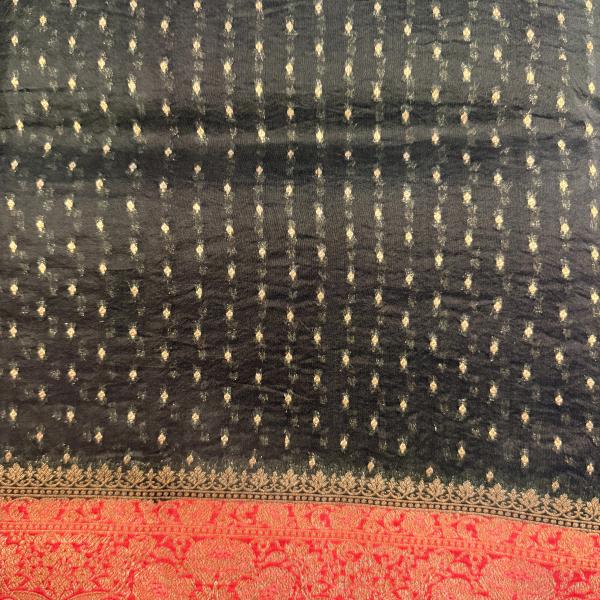 Black and red border with small buttas kora organza saree