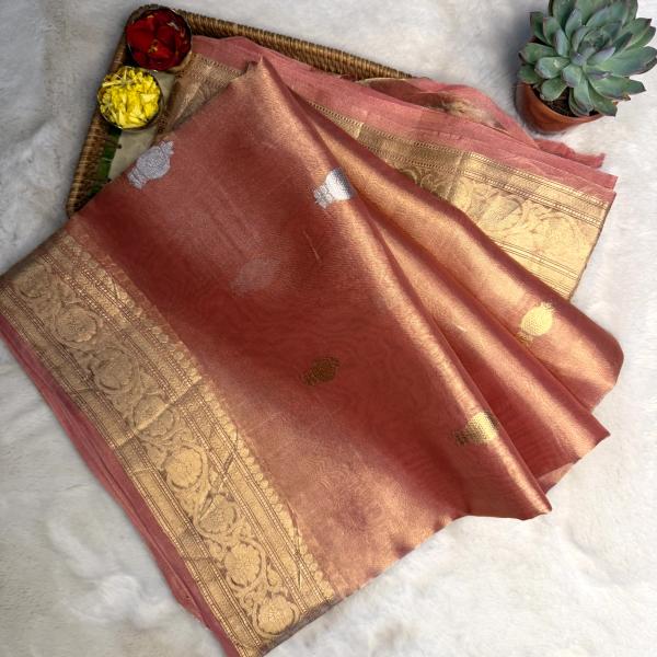 Orange pure Tissue kora organza saree