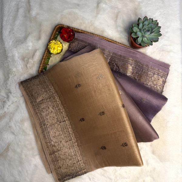 Beige pure kora organza saree