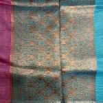 Pink with sky blue border pure kora organza saree