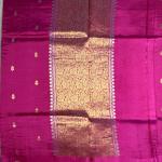 Rani pink with satin flower border katan silk saree