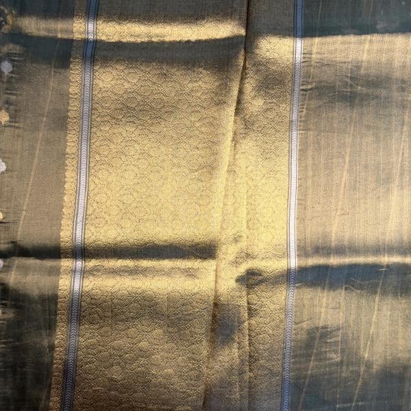 Olive Green pure kora tissue organza saree