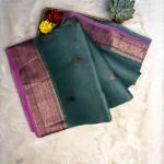 Dark Green with pink border pure kora organza saree