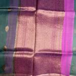 Dark Green with pink border pure kora organza saree
