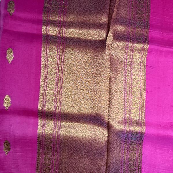 Rani Pink pure kora organza saree