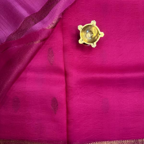 Rani Pink pure kora organza saree