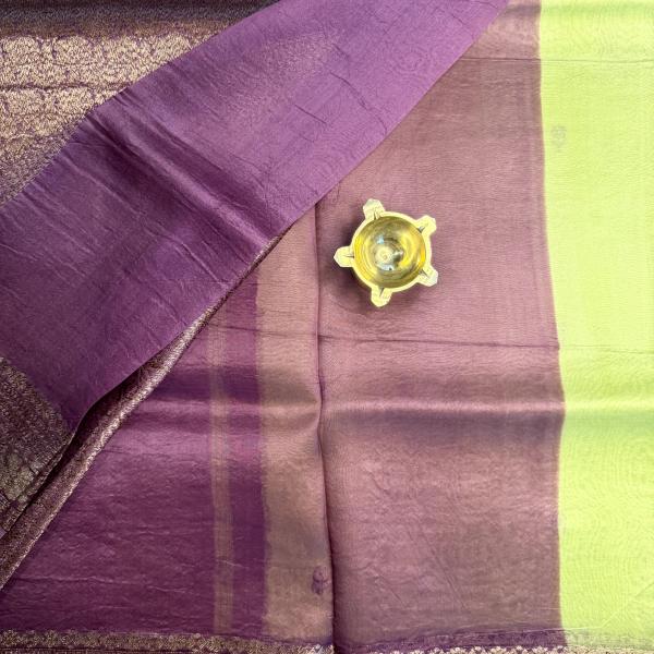 Pista Green with pink pure kora organza saree