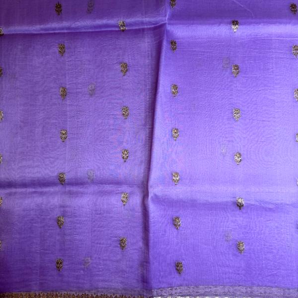 Lavender with beige border antique zari pure kora organza saree