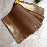 Beige Pure Kora Organza handloom saree