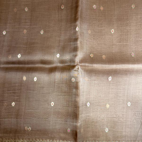 Beige Pure Kora Organza handloom saree