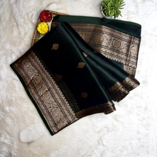 Olive Green antique zari pure kora organza saree