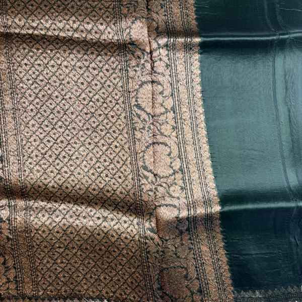 Olive Green antique zari pure kora organza saree
