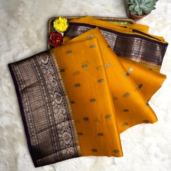 Orange with Rust Orange border Pure Kora organza saree