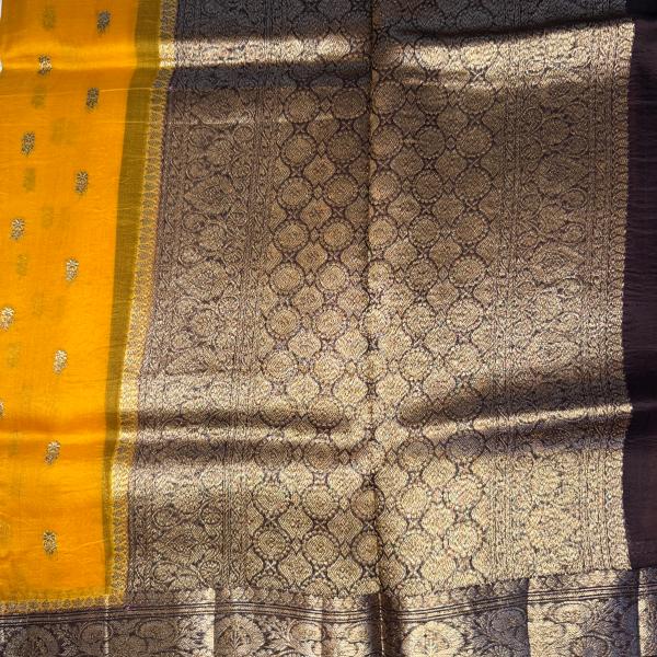 Orange with Rust Orange border Pure Kora organza saree