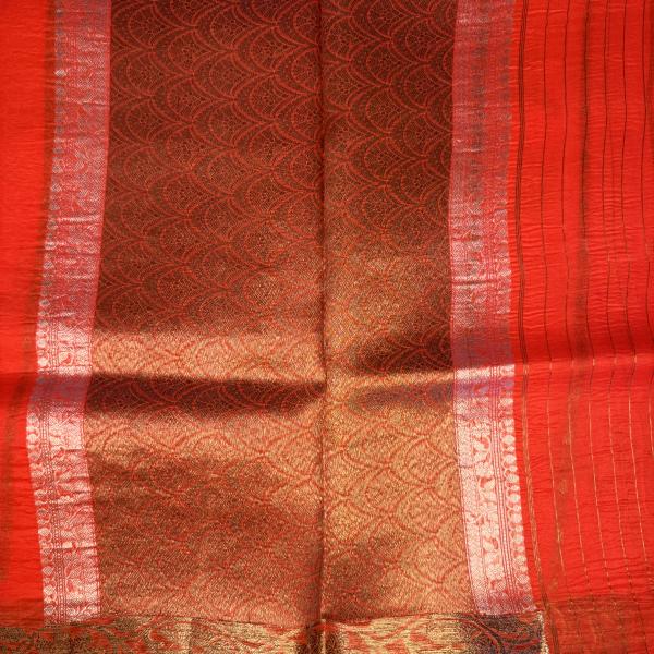 Sunset Orange with antique zari border pure kora Organza saree
