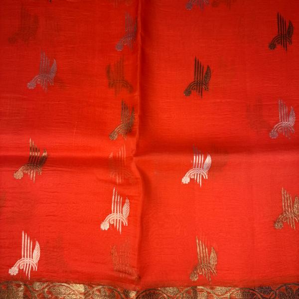 Sunset Orange with antique zari border pure kora Organza saree