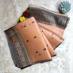 Light Orange with buttas pure kora organza handloom saree