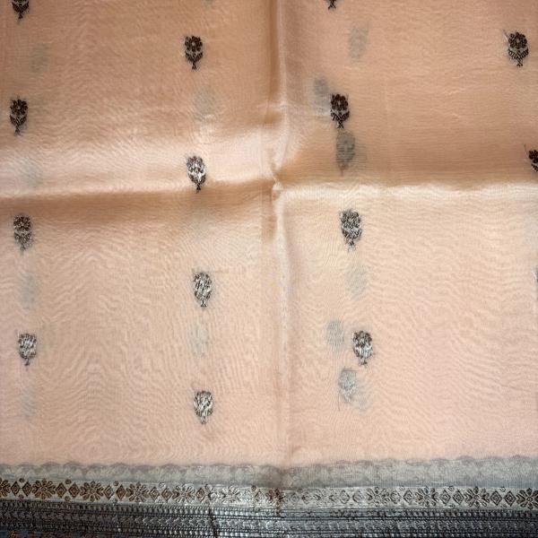 Light Orange with buttas pure kora organza handloom saree