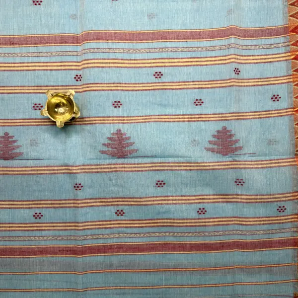 Sky Blue & maroon dhaniakali cotton saree