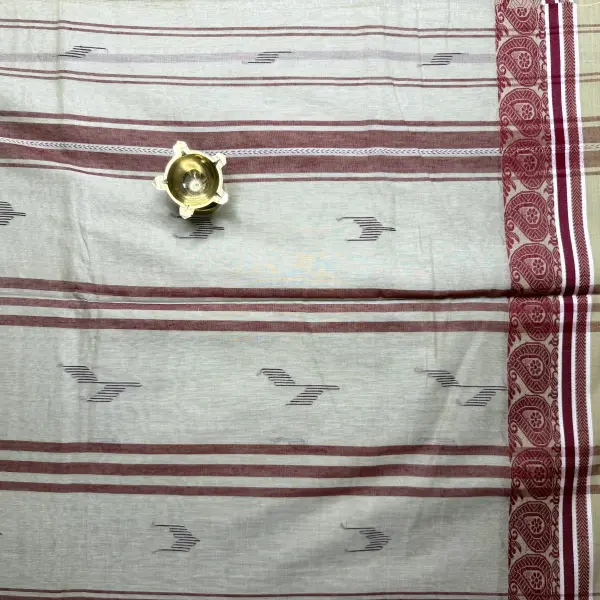 Grey with red bentex border dhaniakali cotton saree