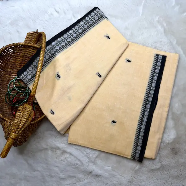 Beige with black buttas dhaniakali cotton saree