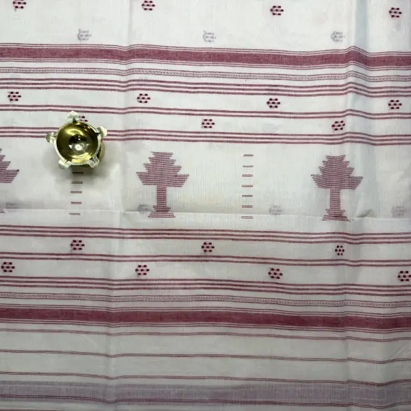 White & Red traditional dhaniakali cotton saree
