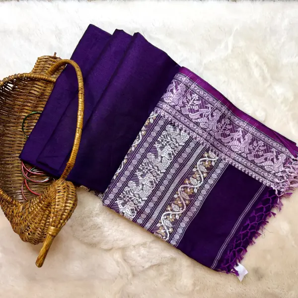 Purple with baluchari weave cotton saree