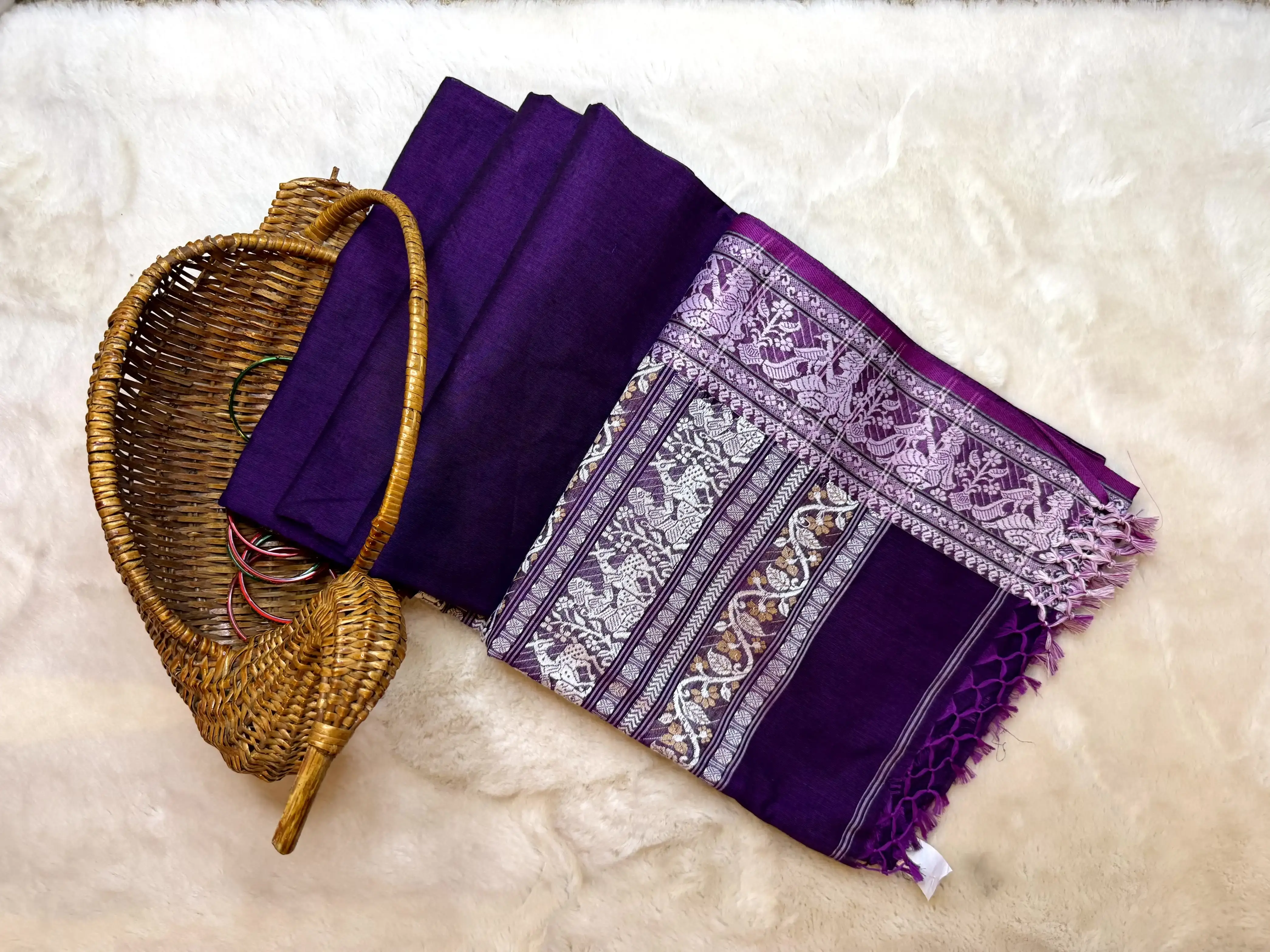 Purple with baluchari weave cotton saree