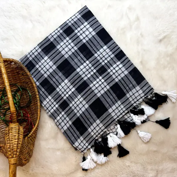 Black & white checks Mul cotton saree