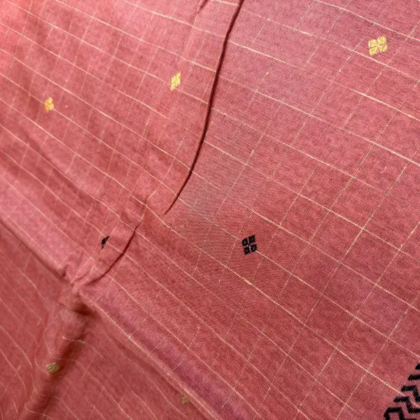 Orange with checks linen cotton saree