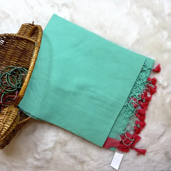 Sea green Mul Mul cotton saree