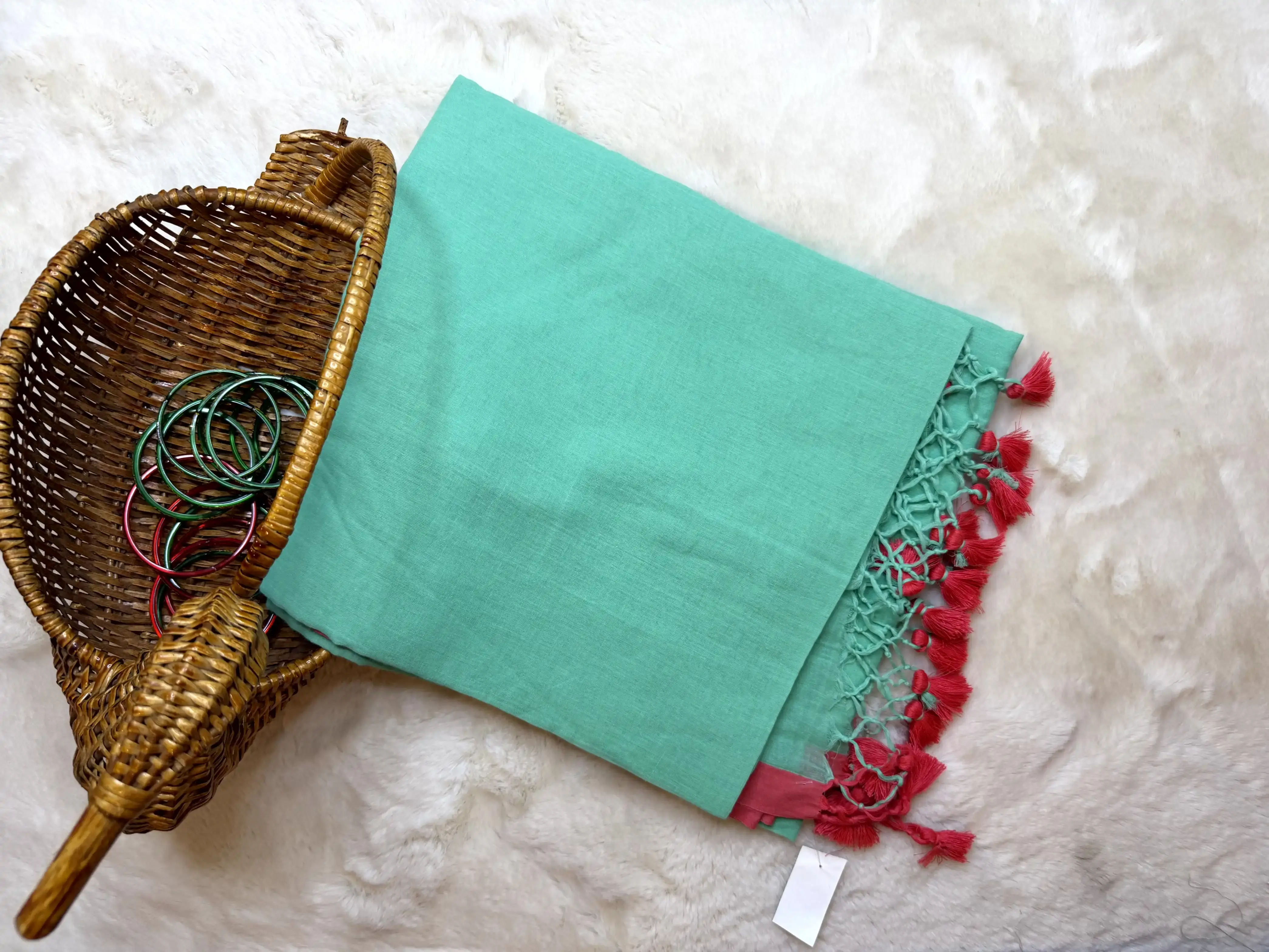 Sea green Mul Mul cotton saree