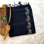 Black with floral border dhaniakali cotton saree