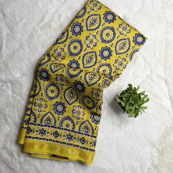 Yellow handpaint pure cotton saree