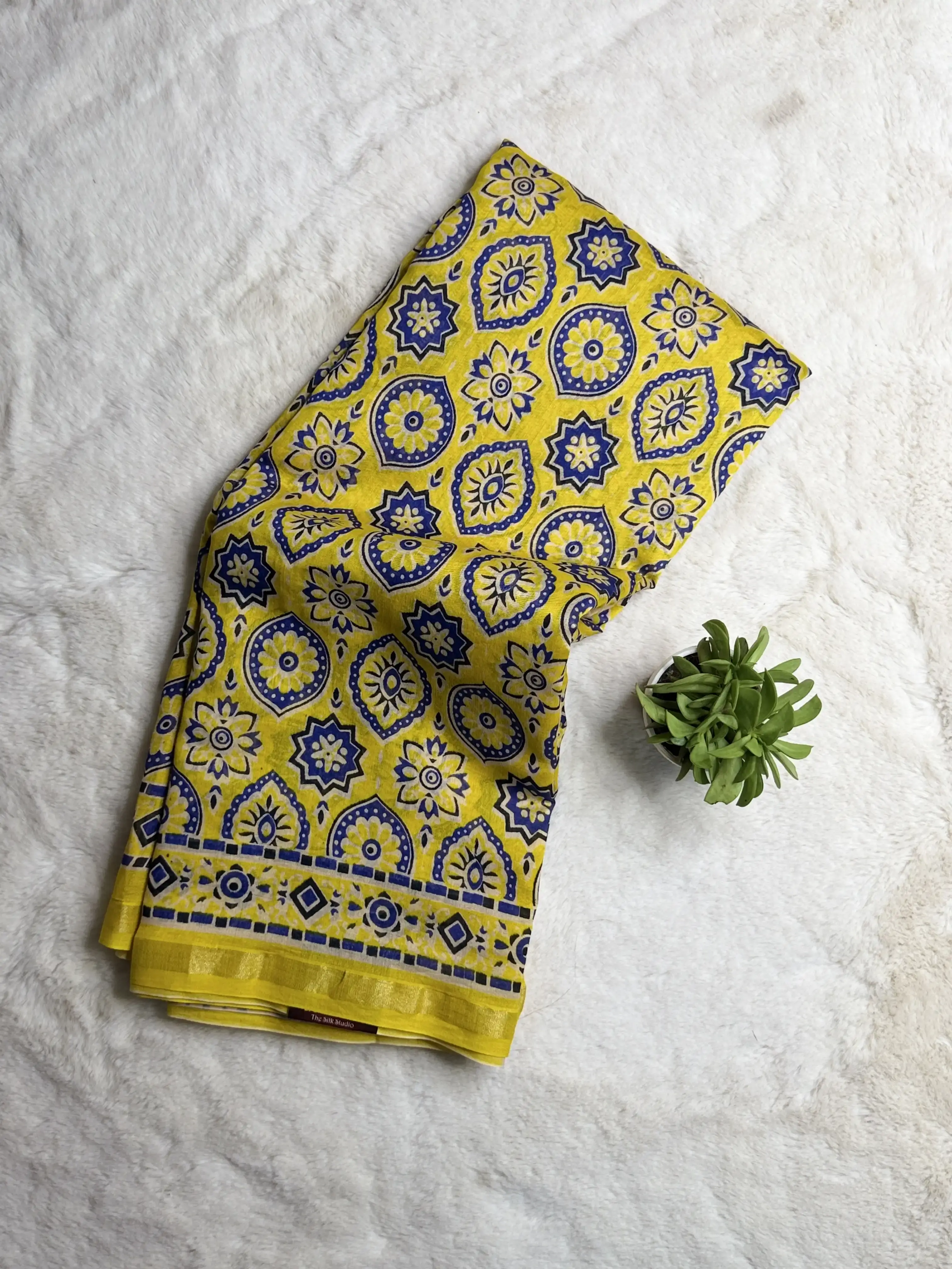Yellow handpaint pure cotton saree