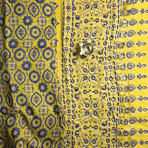 Yellow handpaint pure cotton saree