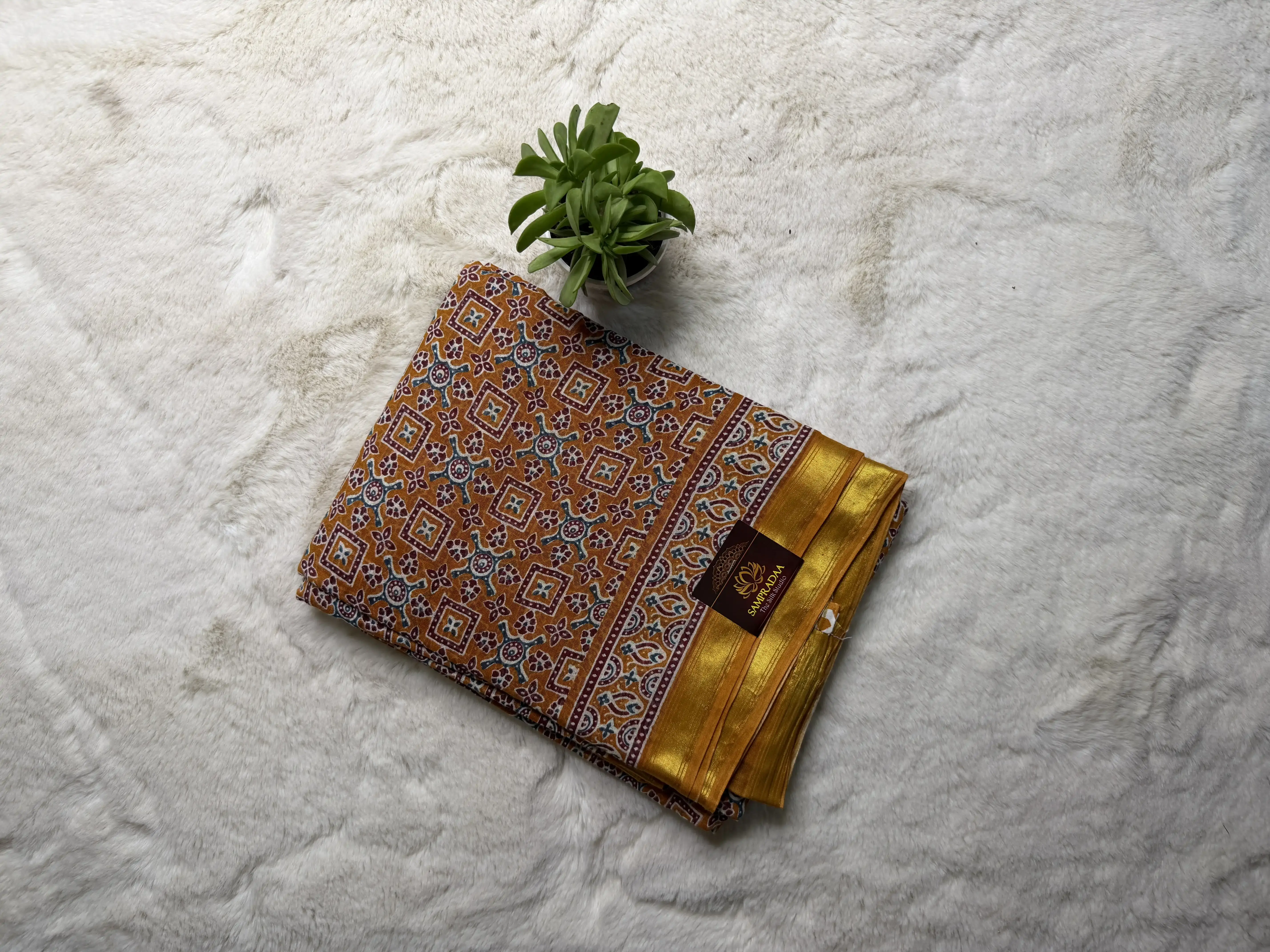 Mustard yellow mul cotton saree