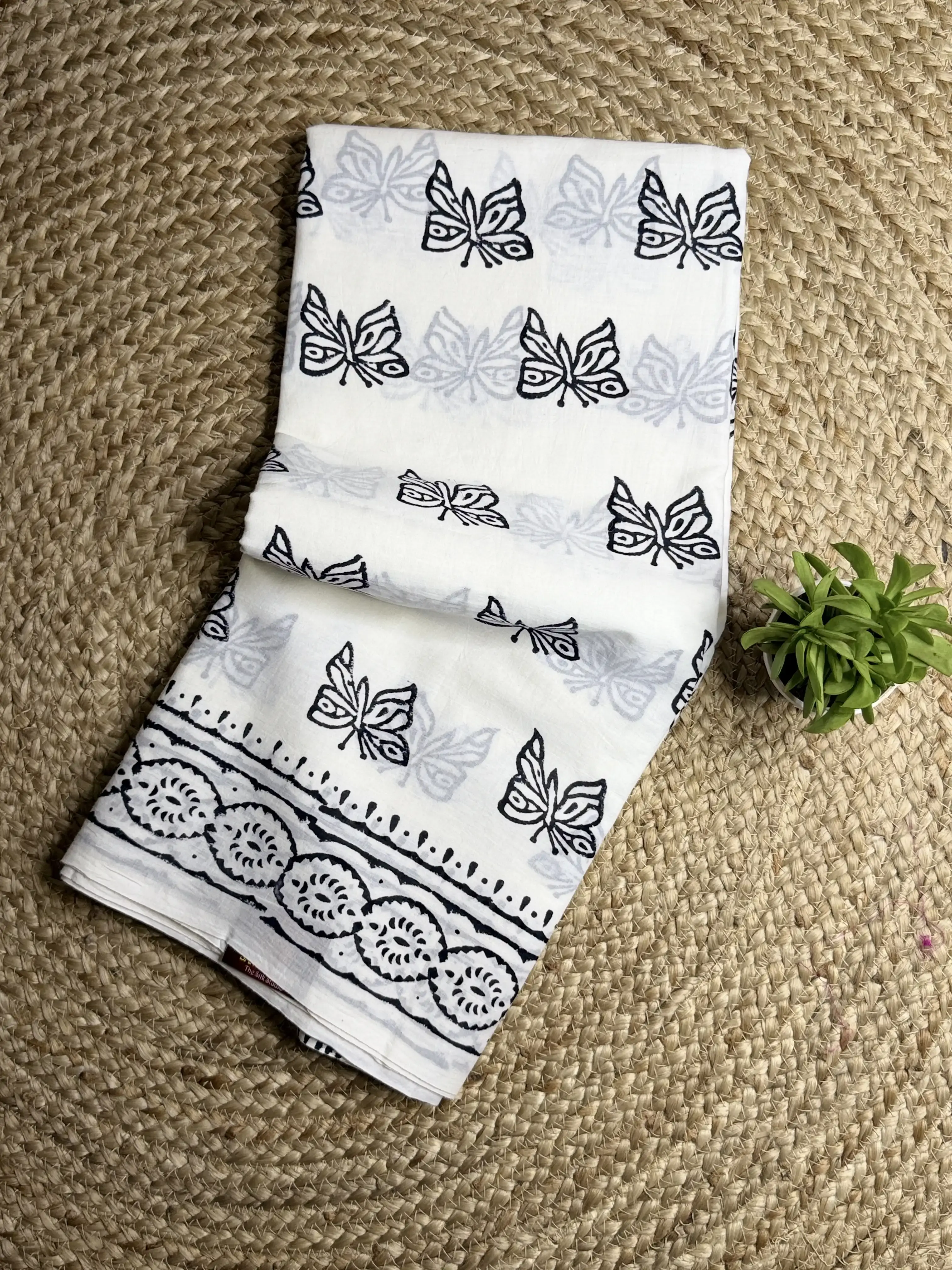 White & Black handpaint pure cotton saree