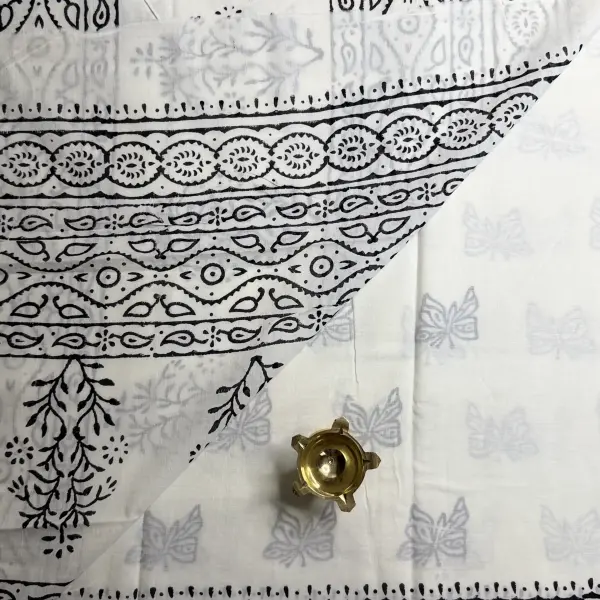 White & Black handpaint pure cotton saree