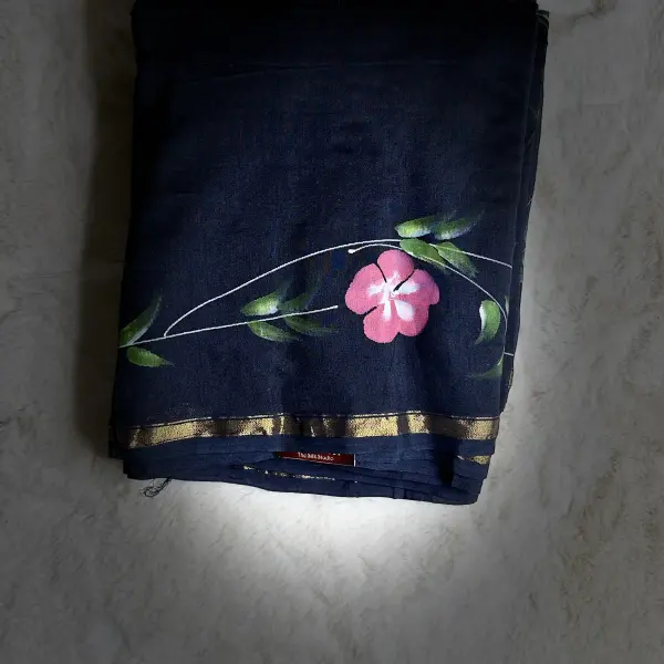 Black floral handpaint pure cotton saree