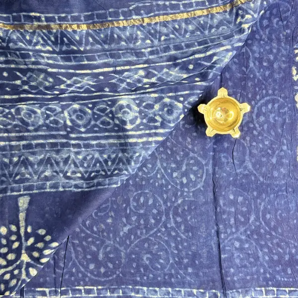 Indigo with buttas print cotton saree