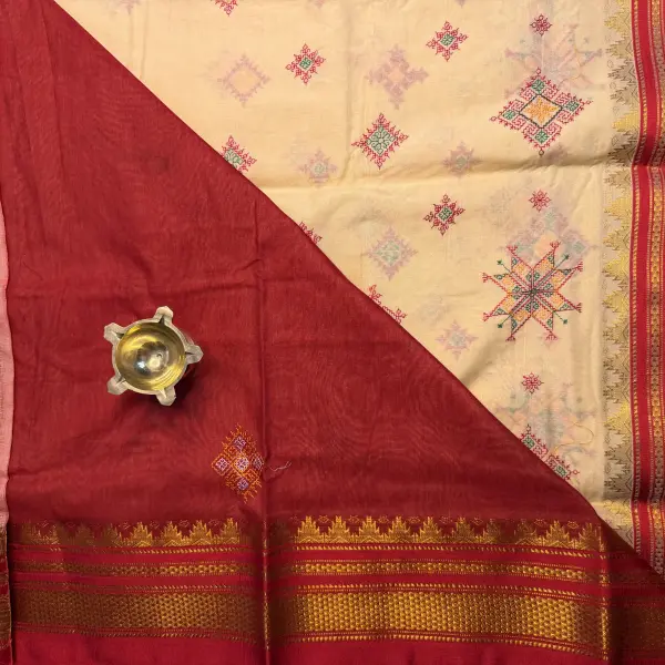 Ilakal Beige Kasuthi work saree