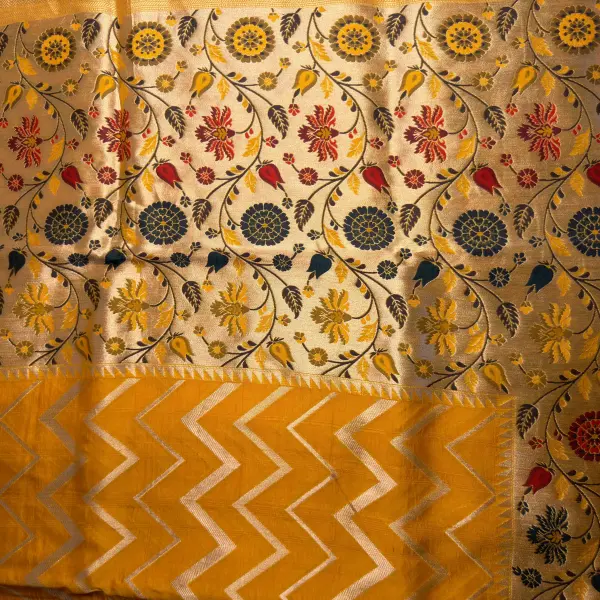 Yellow With Meenakari Work Semi Tussar Silk Saree